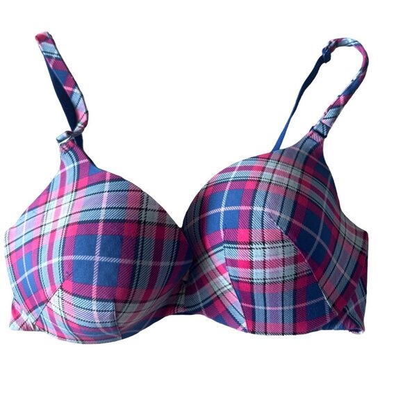 Cacique Intimates Blue & Pink Plaid Underwire Bra 38DDD Nylon/Spandex - Picture 1 of 6